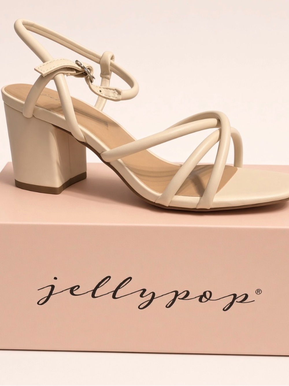 Jellypop Cream Strappy Block Heel Sandals Square Toe SIZE 8